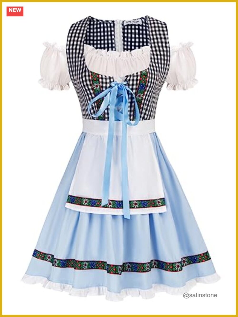 Women's Dirndl Bavarian Oktoberfest Dress with Detachable Apron